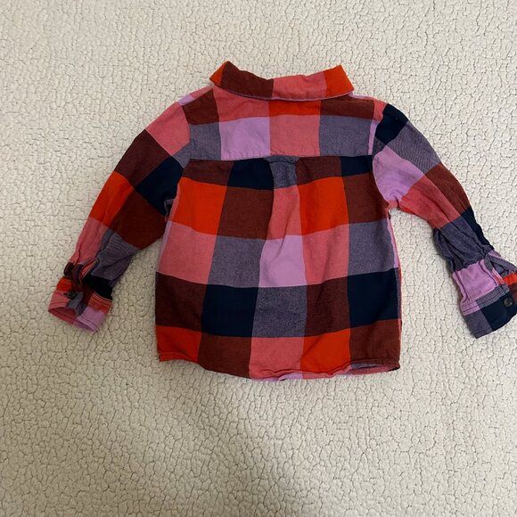 Blue Rooster/Pink Chicken EUC Navy/Orange Plaid Flannel Button-Down * - Picture 4 of 4